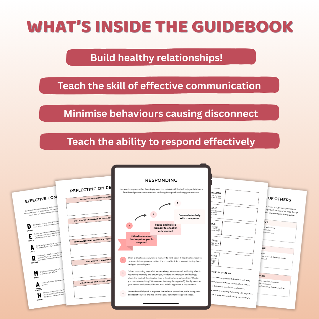 Couples Therapy Worksheets: Enhancing Communication, Responding vs. Reacting, Relationship Counseling, and Interpersonal Effectiveness
