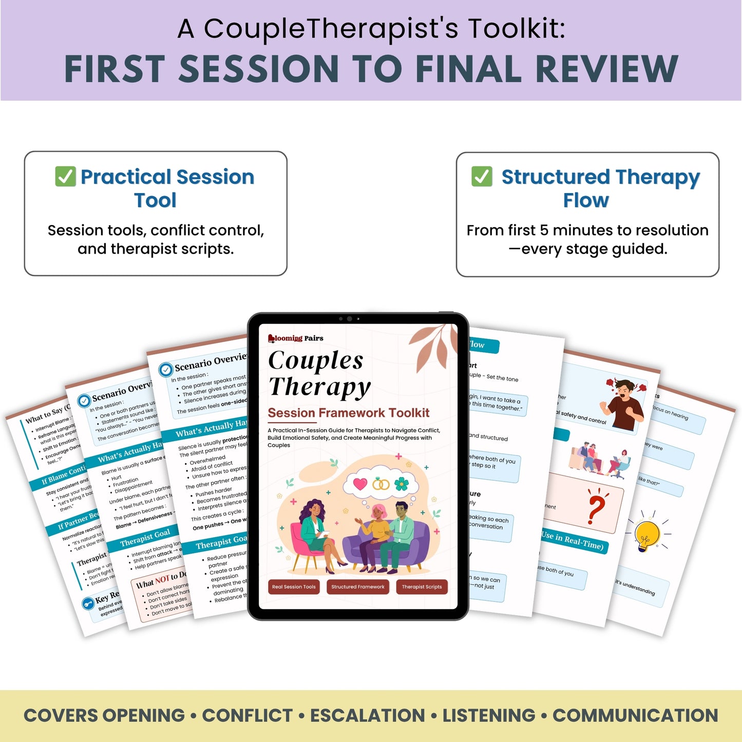 The Couples Therapy Session Framework Toolkit™ | 48+ Couples Therapy Scripts, Session Frameworks & Worksheets | Conflict Resolution, Communication & De-Escalation Tools | Digital PDF