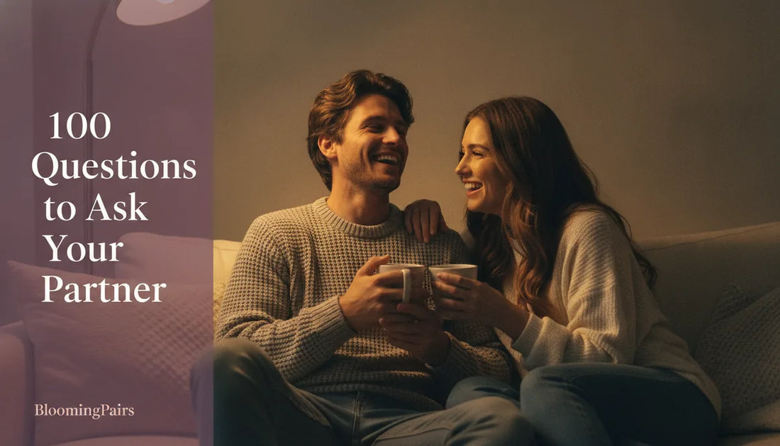 Happy couple talking over tea — 100 questions to ask your partner