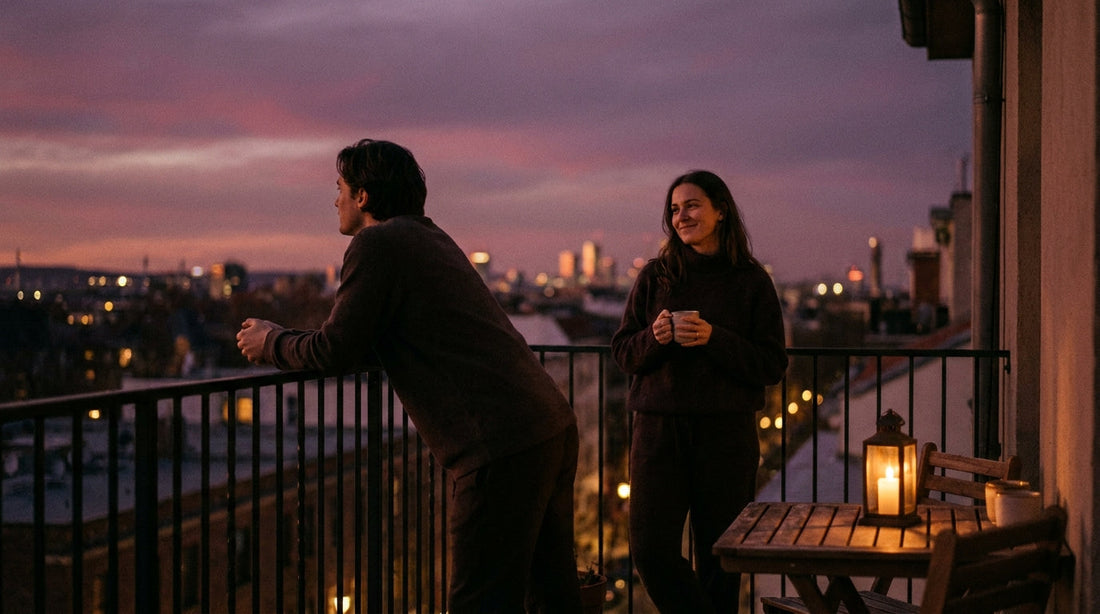 Couple on a balcony at dusk giving space — loving an avoidant partner