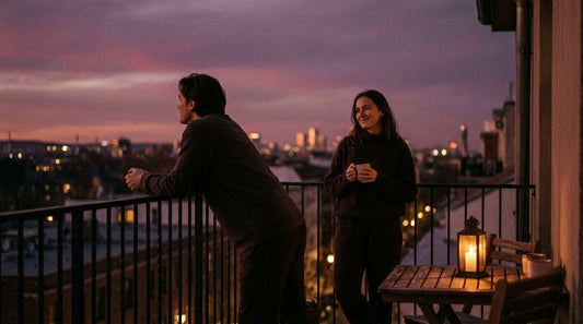 Couple on a balcony at dusk giving space — loving an avoidant partner