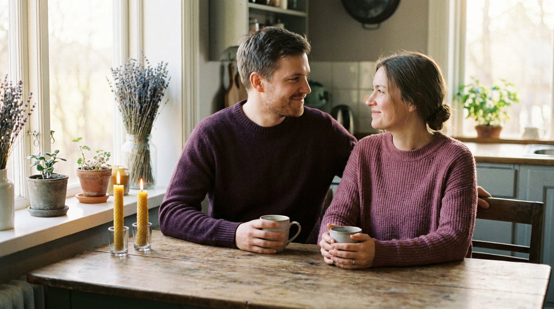 Couple sharing morning coffee by a window — daily rituals for couples