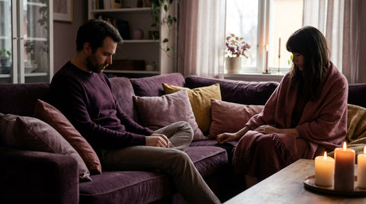 Couple sitting slightly apart at dusk — feeling disconnected from your partner