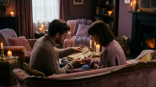 Couple exchanging a handwritten note by candlelight — the five love languages explained