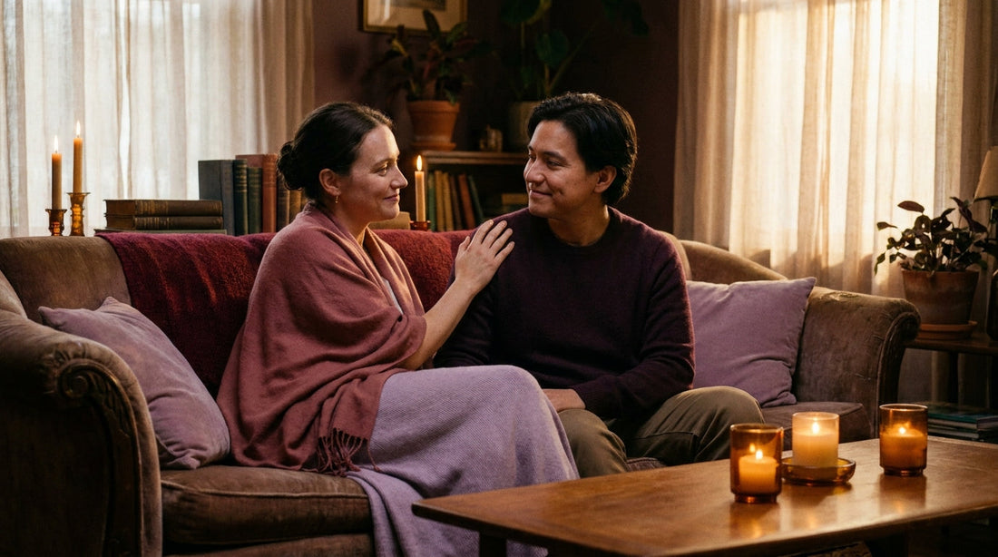 Couple reconciling with a hand on the shoulder — stop having the same argument