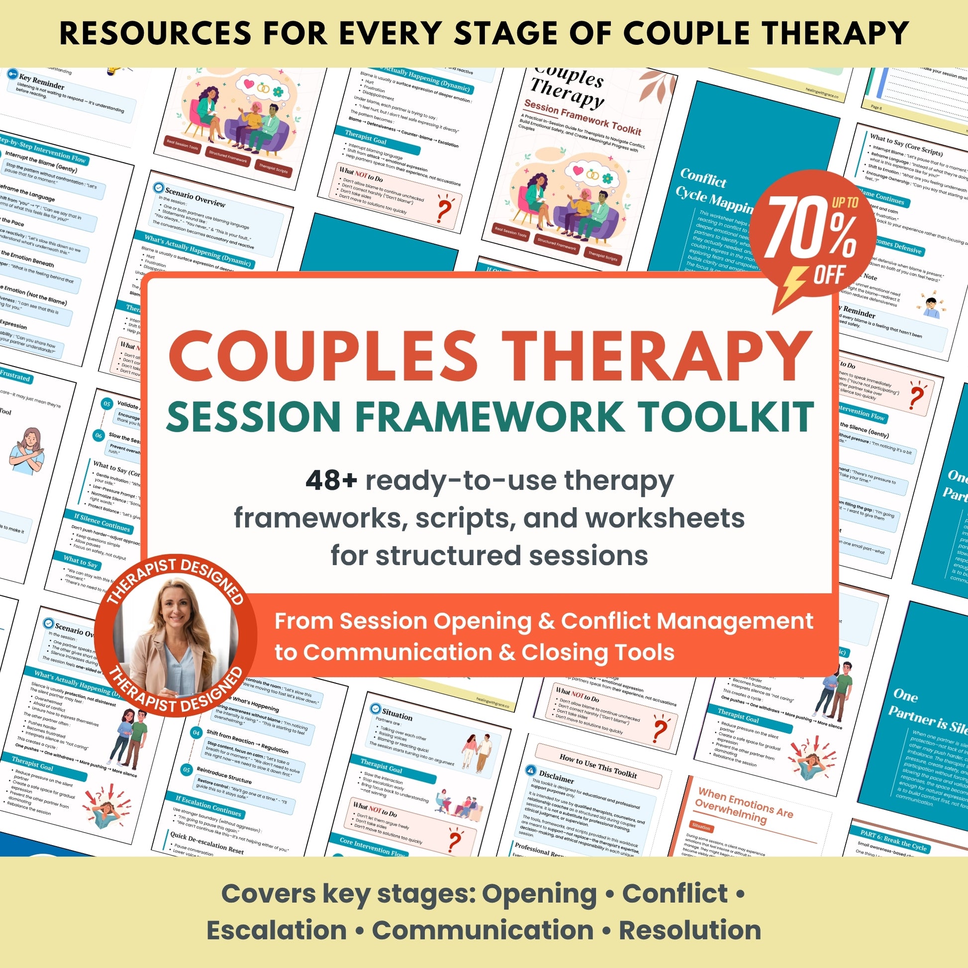 The Couples Therapy Session Framework Toolkit™ | 48+ Couples Therapy Scripts, Session Frameworks & Worksheets | Conflict Resolution, Communication & De-Escalation Tools | Digital PDF