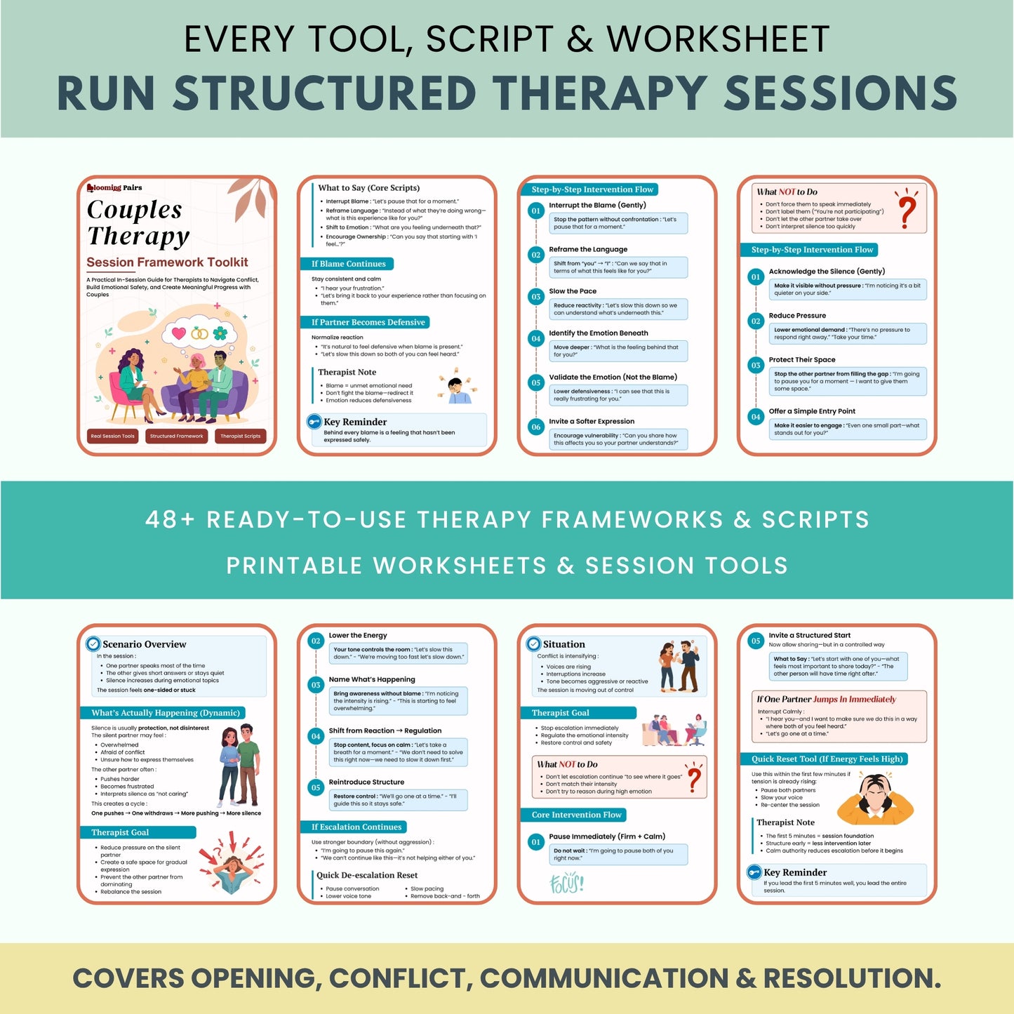The Couples Therapy Session Framework Toolkit™ | 48+ Couples Therapy Scripts, Session Frameworks & Worksheets | Conflict Resolution, Communication & De-Escalation Tools | Digital PDF