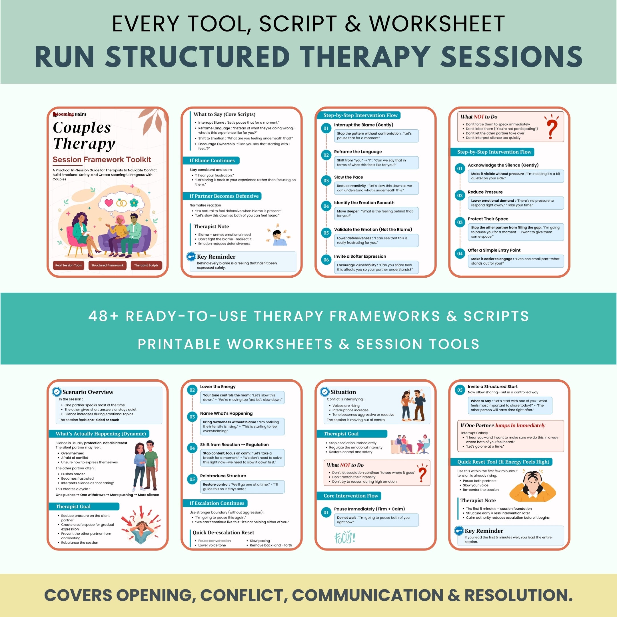 The Couples Therapy Session Framework Toolkit™ | 48+ Couples Therapy Scripts, Session Frameworks & Worksheets | Conflict Resolution, Communication & De-Escalation Tools | Digital PDF