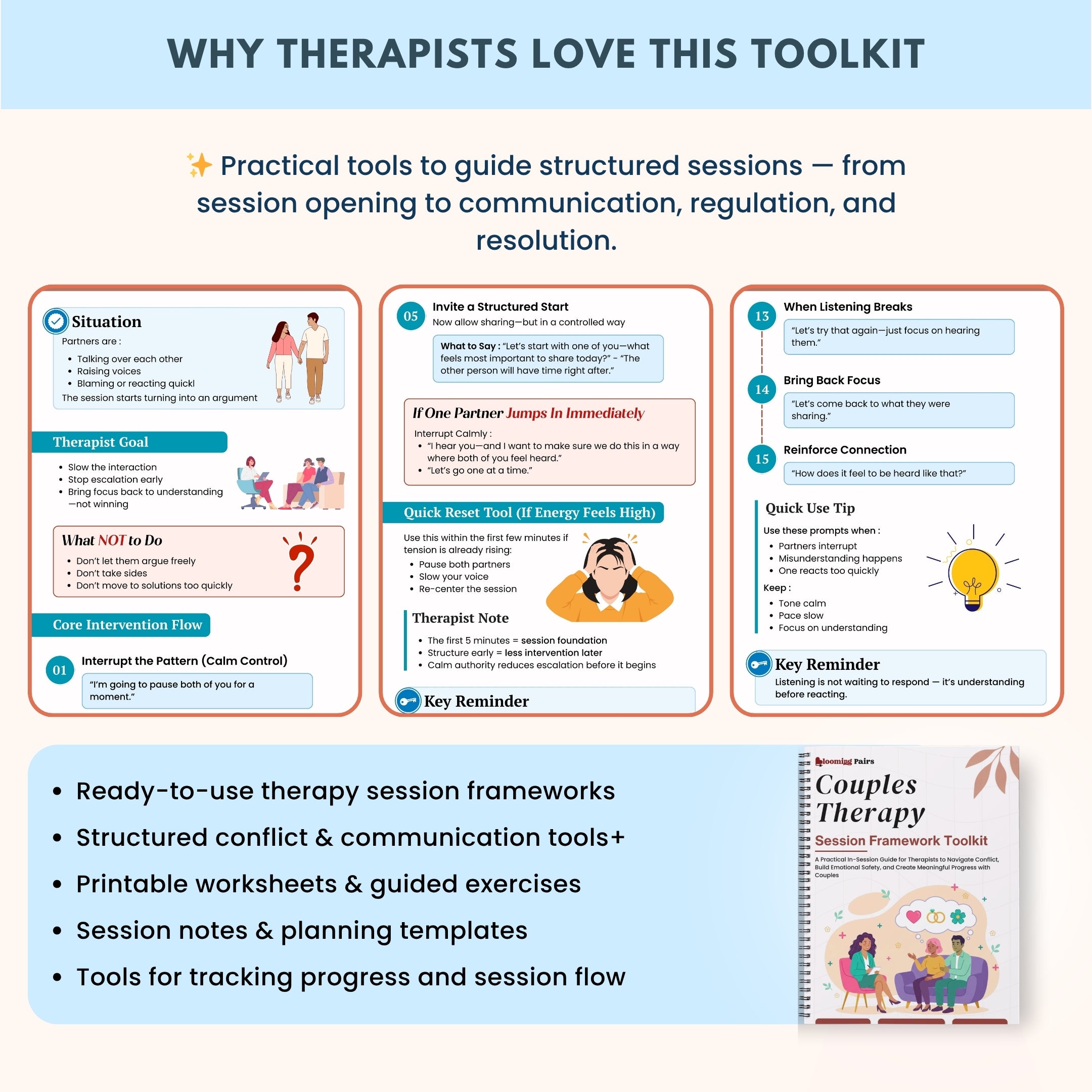 The Couples Therapy Session Framework Toolkit™ | 48+ Couples Therapy Scripts, Session Frameworks & Worksheets | Conflict Resolution, Communication & De-Escalation Tools | Digital PDF