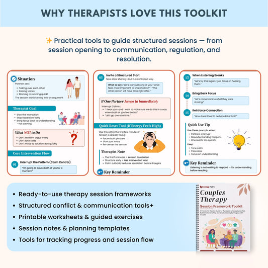 The Couples Therapy Session Framework Toolkit™ | 48+ Couples Therapy Scripts, Session Frameworks & Worksheets | Conflict Resolution, Communication & De-Escalation Tools | Digital PDF