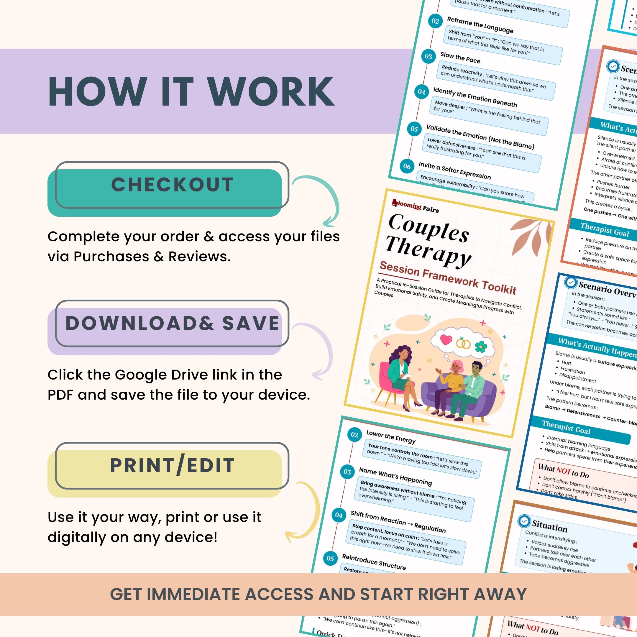 The Couples Therapy Session Framework Toolkit™ | 48+ Couples Therapy Scripts, Session Frameworks & Worksheets | Conflict Resolution, Communication & De-Escalation Tools | Digital PDF